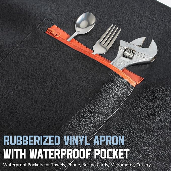 Waterproof Apron, Heavy Duty Extra Long Rubber Vinyl Apron with Pocket for Men, Adjustable Dishwasher Chemical Resistant Aprons for Dishwashing, Cooking, Butcher, Lab, Gardening