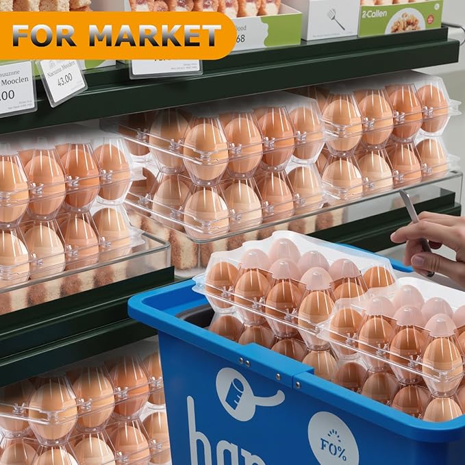 100 Pack Plastic Egg Cartons 12 Count Egg Cartons Cheap Bulk for Chicken Eggs, Egg Holder Egg Container for Fresh Eggs, Reusable Egg Carton for Family, Chicken Farm and Markets, 2x6 Grid, Medium