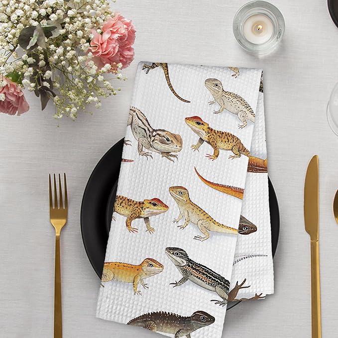 Bearded Dragon Gifts Kitchen Towel and Dish Towel, Lizard Reptiles Decor Hand Towels, Bearded Dragon Gift Decorative Hand Dish Tea Towels for Bathroom Kitchen,Animal Lover Gifts 16x24 Inch