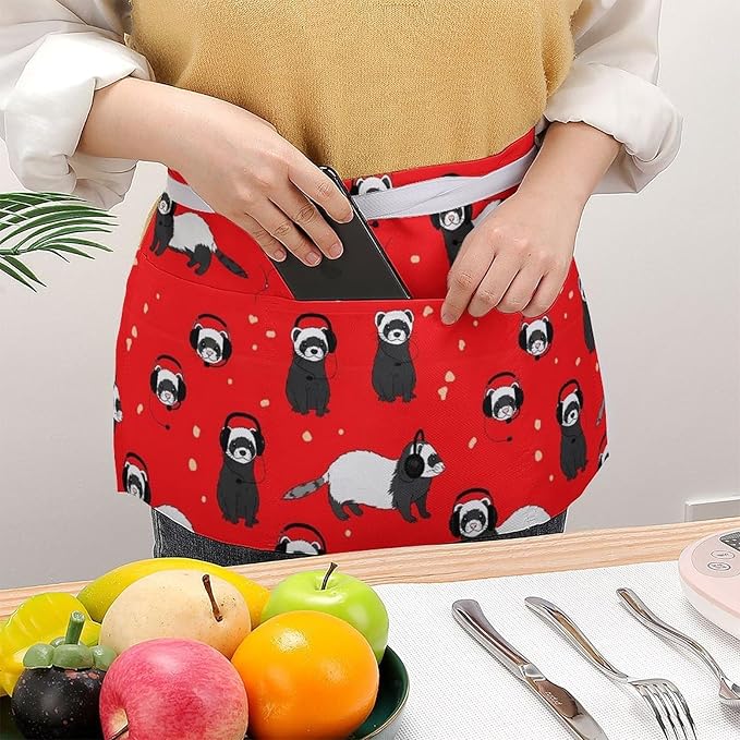 Unisex Apron for Cooking Server Waitress Half Waist Apron with 3 Pockets