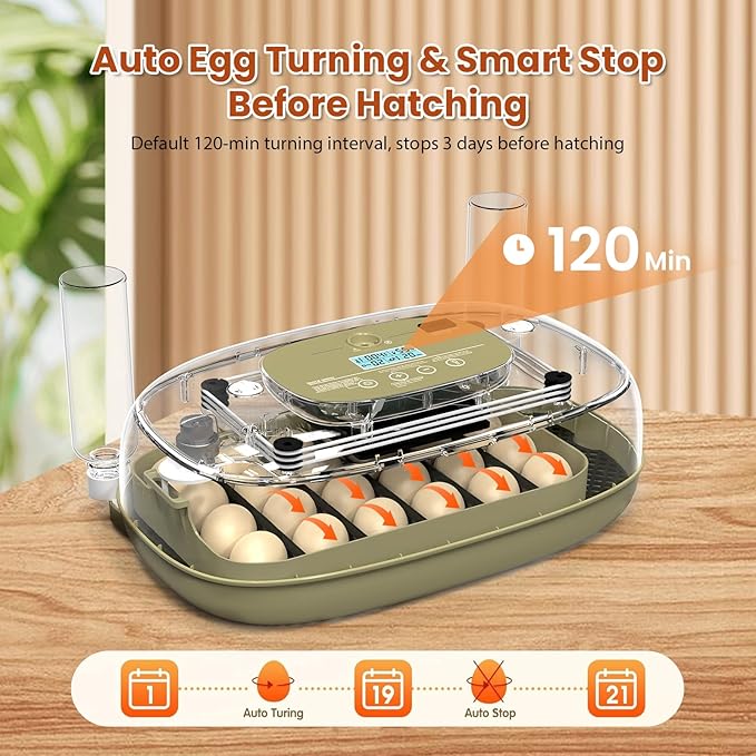 24 Egg Incubator with Humidity Display & Candler, Automatic Adjustable Turner, Temp & Humidity Control, Auto Water Refill – Large Capacity Hatcher for Chicken, Duck, Goose, Turkey, Quail