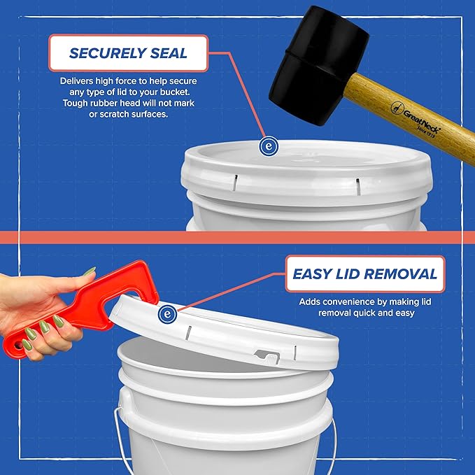 ePackageSupply 5 Gallon Plastic Bucket with Airtight Lid | Made in USA | Food Grade Bucket | BPA-Free | Heavy Duty 90 Mil All Purpose Pail | One 12" Rubber Mallet & One Lid Opener Included | 6 Pack