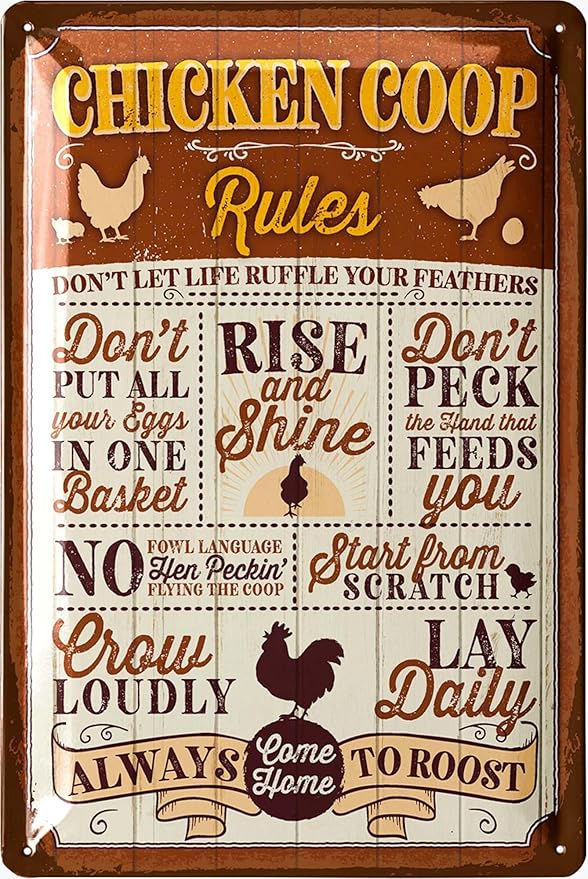 Funny Chicken Coop Signs for outside, Chicken RULES, Chickens Decor for Coop & Outdoor, Chicken Lover Gifts, Metal Chicken Signs, Chicken Coop Decorations 12x8"