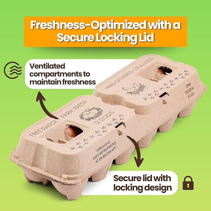 Egg Cartons - Pre Printed Paper Pulp Egg Crate - Reusable Egg Cartons 12 count, Dozen Eggs Containers, Lightweight Storage Crate for Farm Supply (Pack of 200)