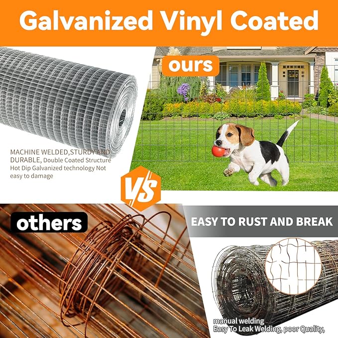 6'×50' Welded Wire Mesh,Galvanized Chicken Wire Fencing 2'' X 4'' 15GA, Garden Decorative Fence for Chicken Coop Barrier, Rabbit Snake Fences, Poultry Enclosures