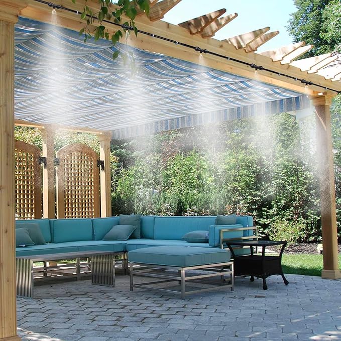 Pre-Assembled Chicken Coop Misting System for Cooling - Leak-Resistant Mist Hose Kit for Summer Poultry Heat Relief, Included 39.4ft Line, 3/4" Adapter, 11 Brass Nozzles, Filter Gasket Accessories