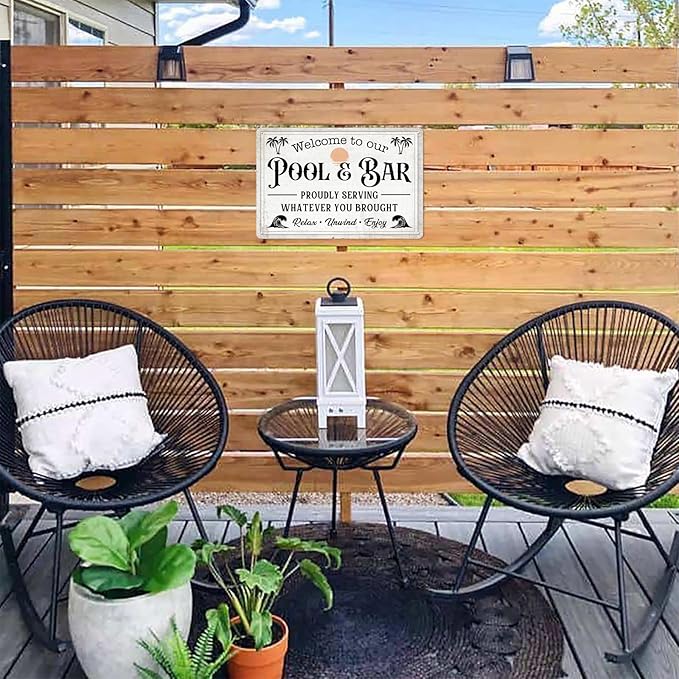 Welcome to Our Pool and Bar Metal Tin Sign Pool Accessories Decor Outdoor Vintage Metal Tin Signs Farmhouse Part Patio Porch Home Wall Decorations 8x12 Inch