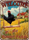 Vintage Chicken Tin Sign Welcome To The Funny Farm Retro Coop Metal Sign Funny Chicken Lovers Nostalgic Rustic Wall Decor For Farmhouse Outdoor Poultry House Yard Cafe Kitchen 16 * 12In