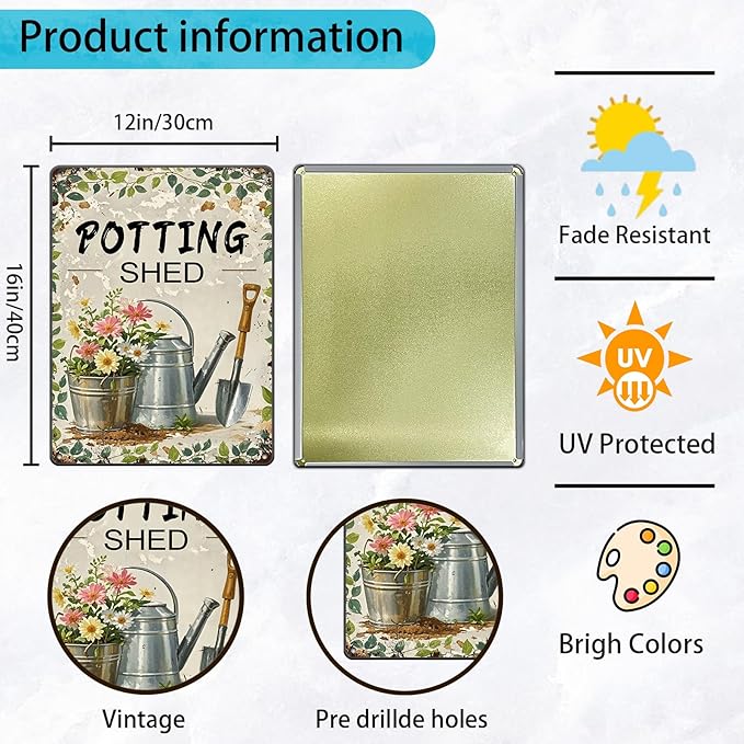 Potting shed Garden Tools tin Sign Garden Decorative Metal Wall Decor for Home Farm 12x16 Inch