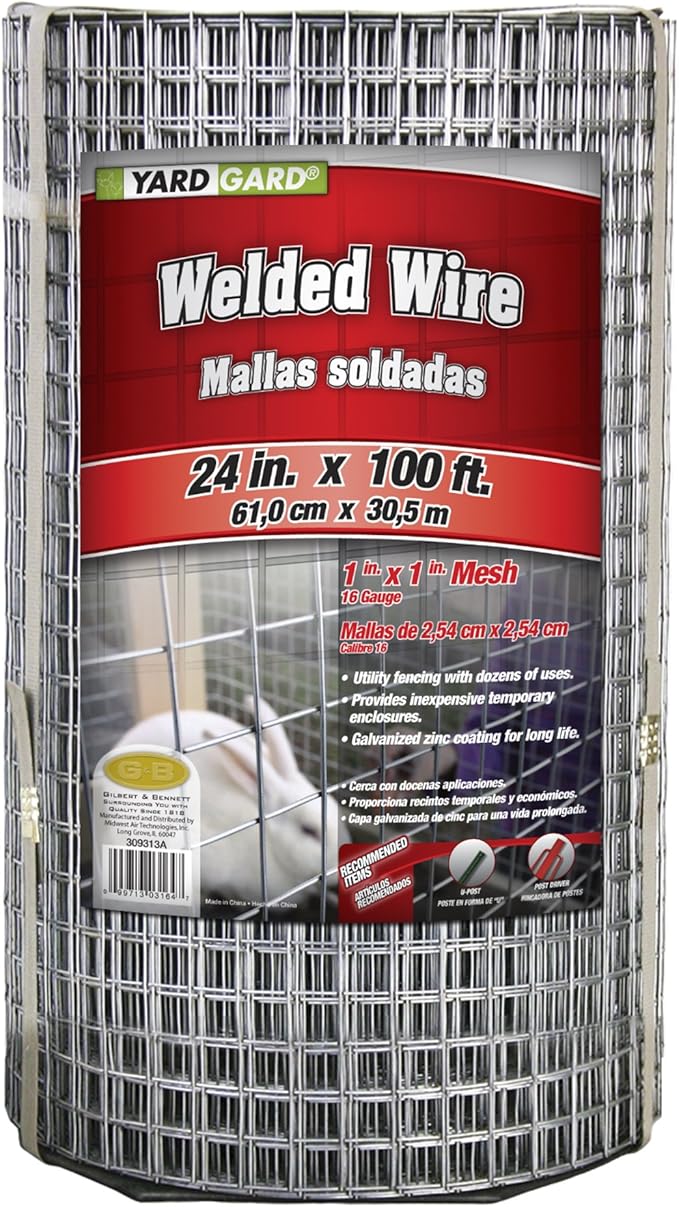 YARDGARD – 1 Inch by 1 Inch Mesh Welded Wire Fence – 24 Inches by 100 Feet – 16 Gauge Galvanized Steel – for Animal Enclosures | Garden Protection | Property Fencing | Cage Wire Applications