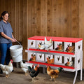 Chicken Nesting Boxes, 10 Compartments Nesting Boxes with Metal Legs, Metal Chicken Laying Box with Roll Out Egg Collection with Vented Holes for Hens, Red