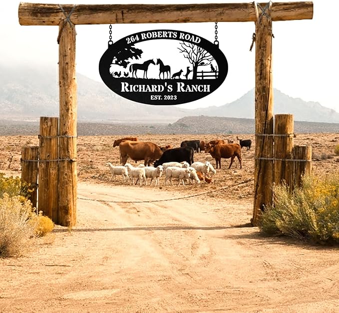 Personalized Farm Sign, Custom Ranch Sign, Custom Farm Metal Signs Outdoor, Customized Family Name Metal Signs for Farms, Ranch, Stable, Farmhouse, Housewarming Rancher Gifts