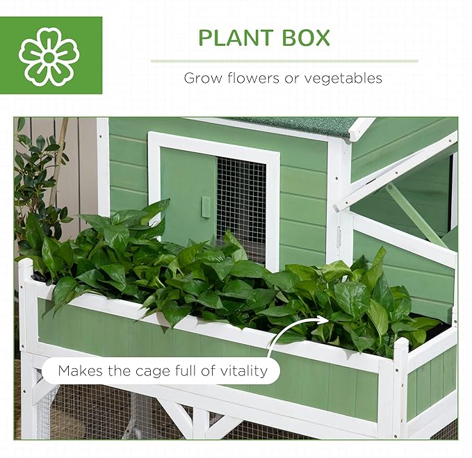 PawHut 49" Small Chicken Coop Hen House with Garden Space, Chicken House Outdoor Run Cage with Weather Protection, 2-4 Birds, Green