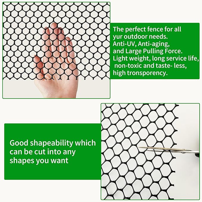 Black Plastic Chicken Wire mesh 15.7IN x 33FT,Plastic Chicken Wire Fencing,Poultry Netting,Plastic mesh for Garden,Balcony Fence,Chicken Wire Frame for Crafts, Floral Mesh.with 100 Ties