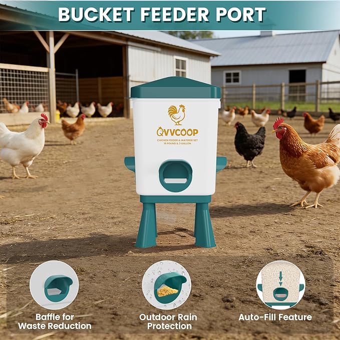 Automatic Chicken Feeder and Waterer Set, Poultry Feeding Equipment for Duck Turkey, Chicken Coop Accessories, Standing/Hanging Use, 3 Gallon Set, Blue