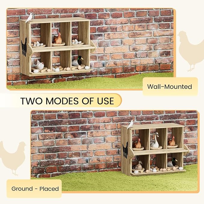 Chicken Nesting Box, 6 Compartment Wooden Nesting Boxes for Chickens with Perches, Floor/Stand/Wall Mount Large Chicken Nesting Boxes for Small & Medium Poultry