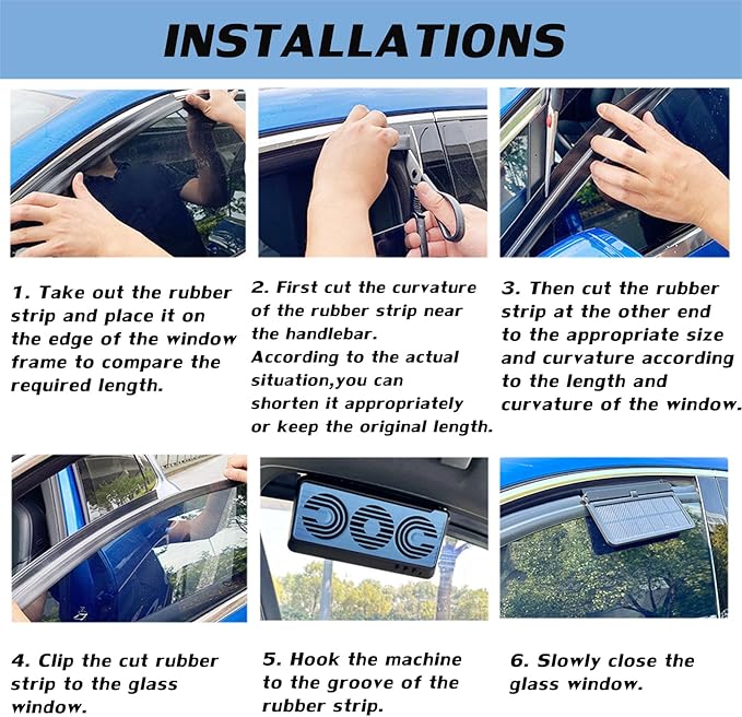 Car Solar Powered Exhaust Fan - 180 Vehicle Ventilation Fan with Three Air Outlet (Black-Blue)