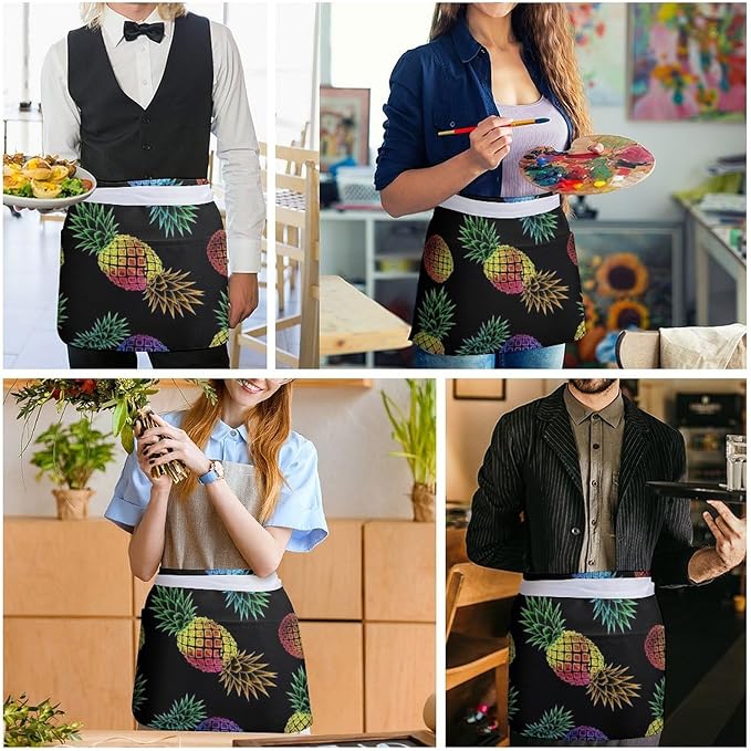 Unisex Apron for Cooking Server Waitress Half Waist Apron with 3 Pockets