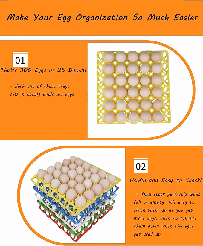 10Pcs Plastic Egg Tray 30-Cell Egg Flats Egg Crates, Stackable Egg Cartons Flats for Egg Packing, Storage, Shipping Fresh Eggs