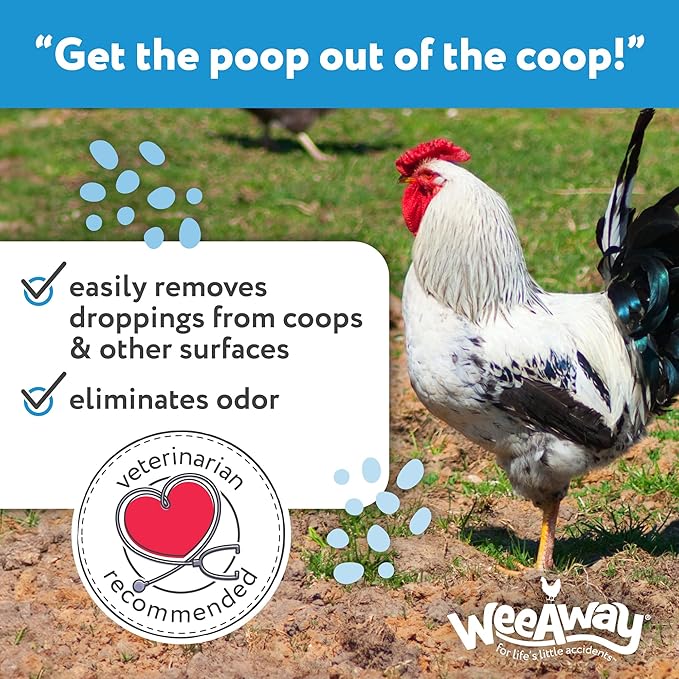 Wee Away Coop Refresher & Droppings Remover for Chickens, Enzyme Cleaner for Bird Poop, Odor Eliminator for Outdoor Chicken Coops, Unscented, 32oz