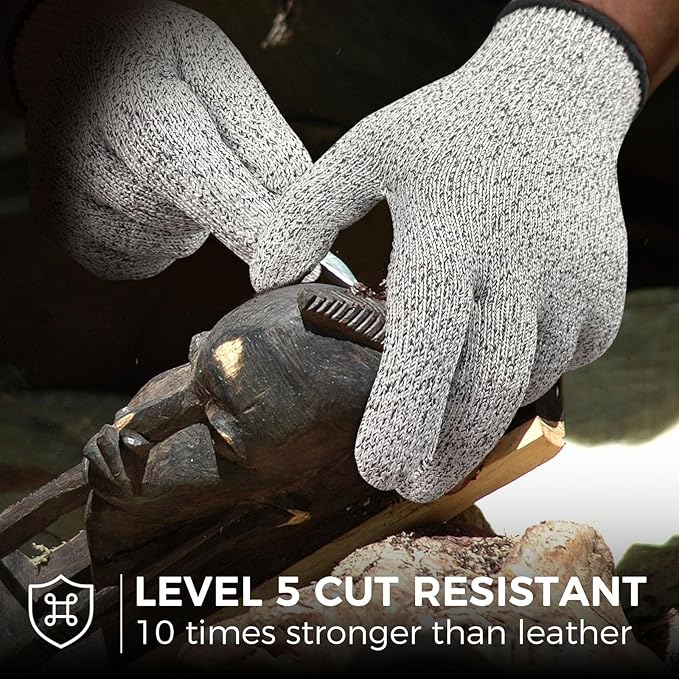 Evridwear Cutting Gloves Level 5 Cut Resistant, Food Safe Gloves with Non-Slip Grip for Kitchen, Meat Cutting & Mandoline Use, 2 Pairs (M, Gray+Gray)