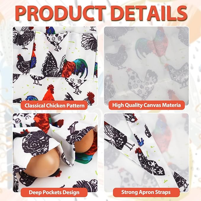 Egg Collecting Apron and Basket, 12 Deep Pockets Chicken Apron and 7 Deep Pockets Basket