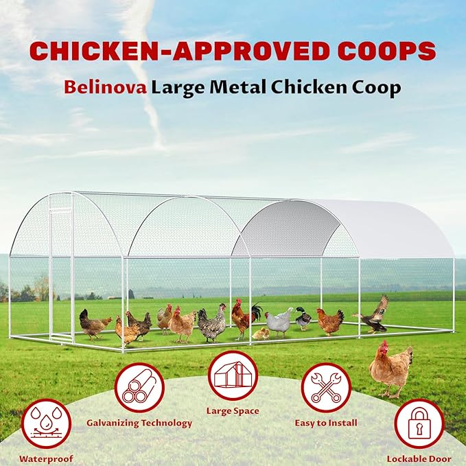 Chicken Coop Large Metal Chicken Coop Designed for Multiple Chickens with Waterproof and Anti-UV Cover,Premium Walk-in Poultry Cage Chicken House for Outdoor Farm Use(19.7'Lx9.8'Wx6.6'H)