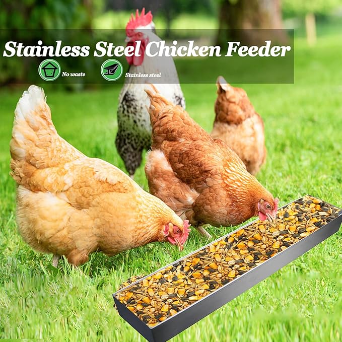 30 * 9 * 6cm Chicken Feeder, Hanging Chicken Feeder, Stainless Steel Chicken Waterer, Water Trough, Poultry Feeding Container with Hooks.