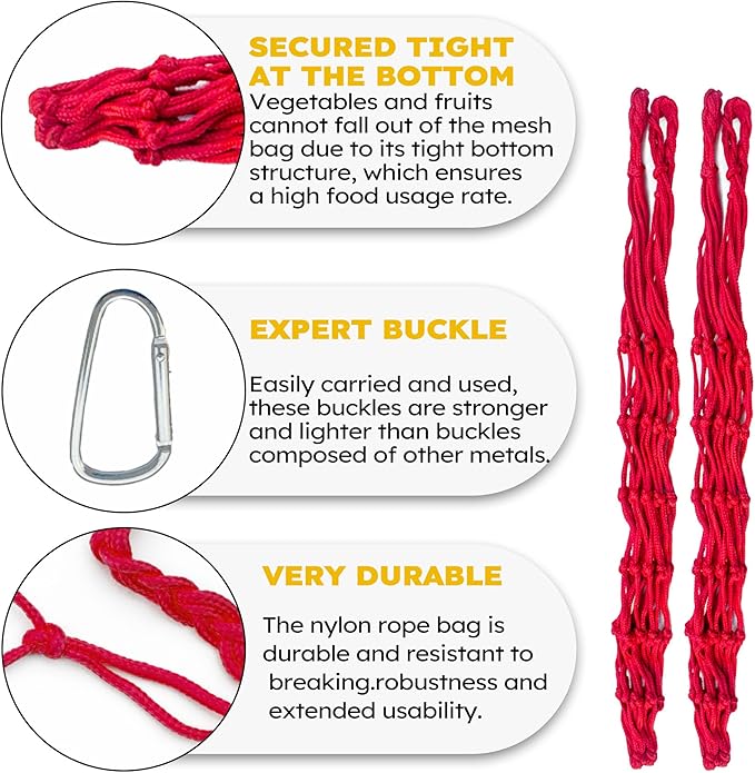 Hanging Poultry Feeder Net 2pcs - Chicken Veggies Bag, Chicken Toy for Coops, Hanging Vegetable Bag, Enrichment Toy for Hens Ducks Coops (Red)