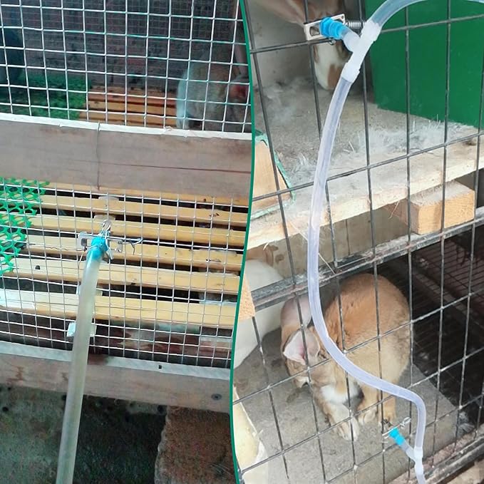 Automatic Rabbit Watering System Kit Include 10 Nipple Drinker Feeders,ID 5/16'' Hose,Barb Valve Fitting to G 1/2'' Thread Connector,Rodent Poultry Watering System Bucket Connector