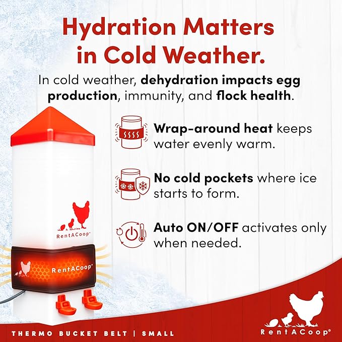 RentACoop Thermo Bucket Belt Small with Insulated Wrap - High-Performance Chicken Water Heater - Durable, Safe, and Energy-efficient; Tested to -10°F - fits RentACoop 1Gal & 2Gal High Rise Waterers