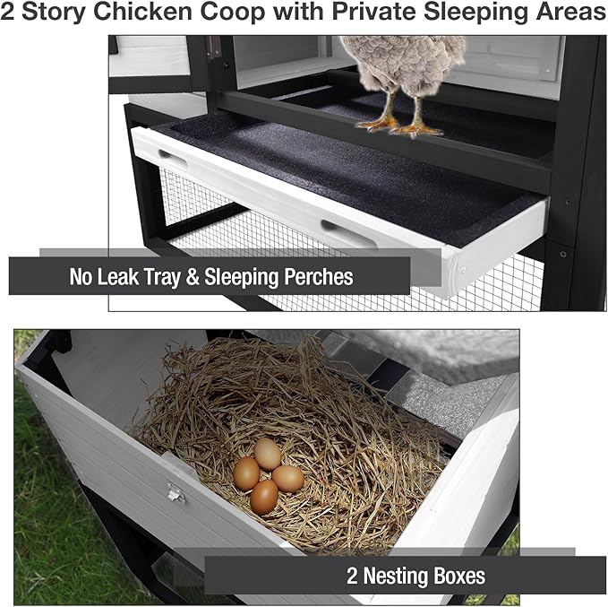 Mobile Chicken Coop with Wheels, Outdoor Hen House with Leak-Proof Tray, UV-Resistant Roof & Nesting Box for Chickens, Ducks, Rabbits (Black)