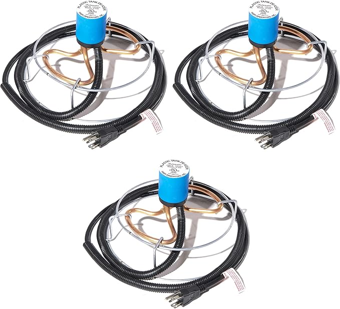Farm Innovators 3 Pack Submergible Tank De-Icer, 1000W Water Deicer- Ice-N-Easy Design with Protective Cage for Plastic or Metal Livestock Water Stock Tank