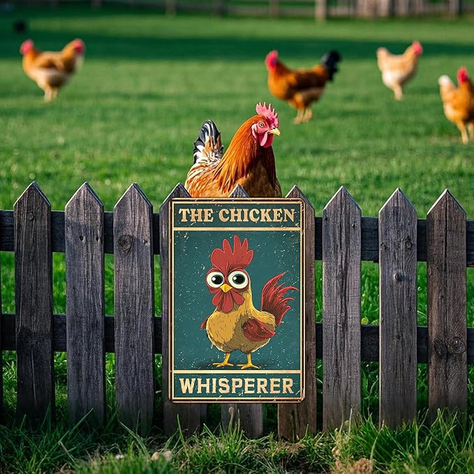 KIYOYO Funny The Chicken Whisperer Metal Sign Vintage Chicken Tin Sign Metal Poster Home Kitchen Farm Coffee Office Country Chicken Coop Poster Wall Decor 12x16 Inch