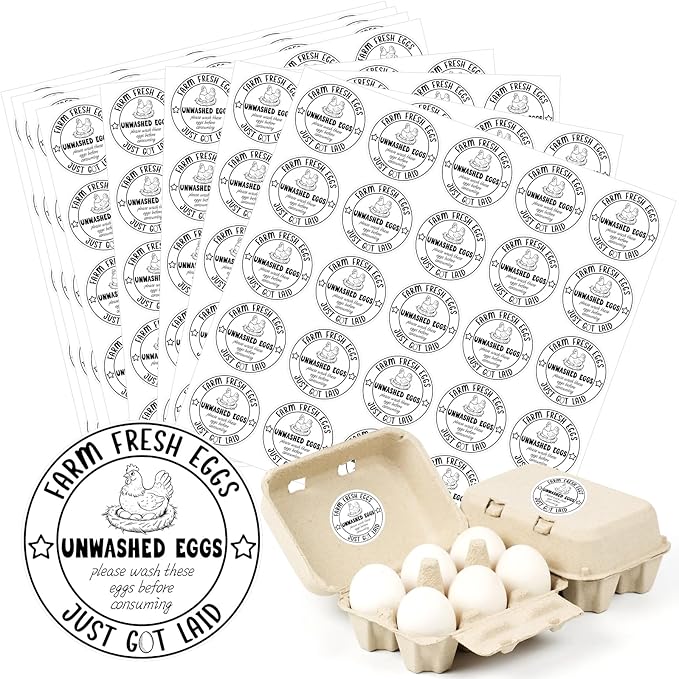 500PCS Farm Fresh Egg Carton Labels, 2 Inch Round Egg Carton Stickers, PET Self Adhesive Writable Farm Fresh Eggs Packaging Stickers for Chicken Quail Farmhouse Family(Style02)