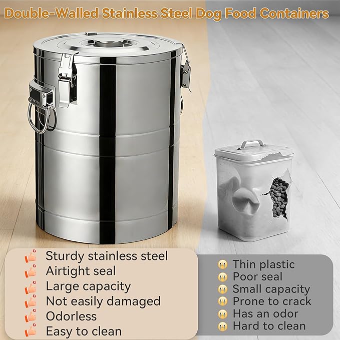Newget 40 Lbs Stainless Steel Dog Food Storage Container, Large Airtight Pet Food Storage Bin with Lid to Keep Fresh, Metal Container with Scoop for Dog, Cat, Bird Seed, Rice, Grain & Kitchen Pantry