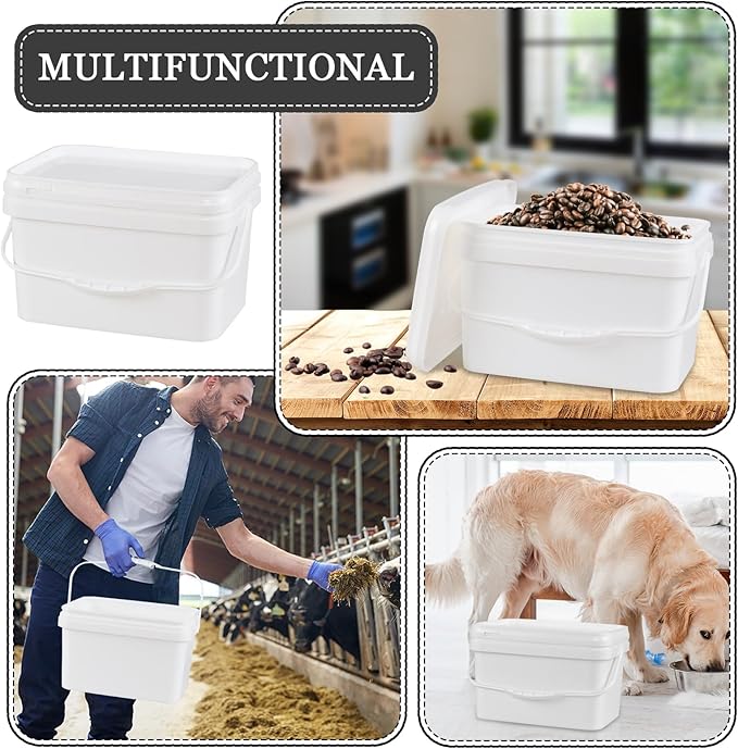3 Gallon Food Grade Bucket with Lids, Plastic Utility Bucket Pail, 4 Packs