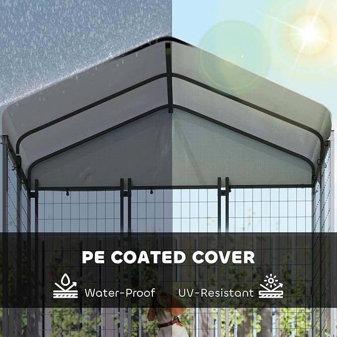 PawHut Outdoor Dog Kennel with Roof, 6' x 4' x 6' Heavy Duty Welded Wire Dog Playpen Enclosure with Escape-Proof Lock, UV-Resistant & Waterproof Cover, for Medium Dogs, Chickens, Ducks, Silver