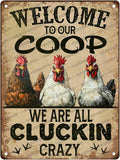 Chicken Metal Tin Sign Welcome To Our Coop We Are All Cluckin Crazy Vintage Tin Sign For Chicken Wall Farmhouse Farm Home Coop Decor 16x12 Inch