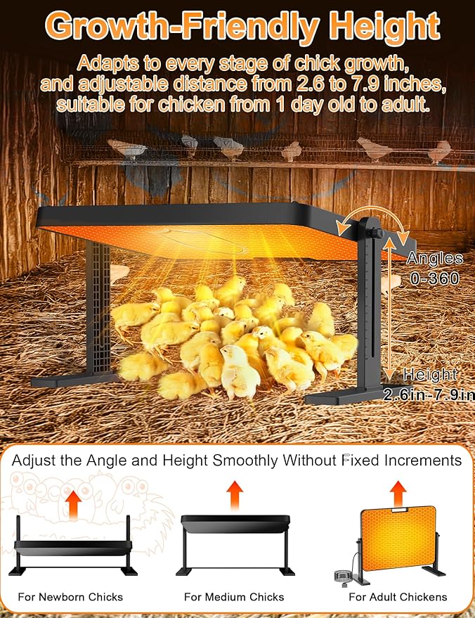 Chicken Brooder, 200W Anti-Scald Brooder Plate with Adjustable Temp(86~194℉) & 12H Timer & Height & Angle & Remote Control for Coops Poultry, 16x12in Large Brooder Heater for 30 Chicks