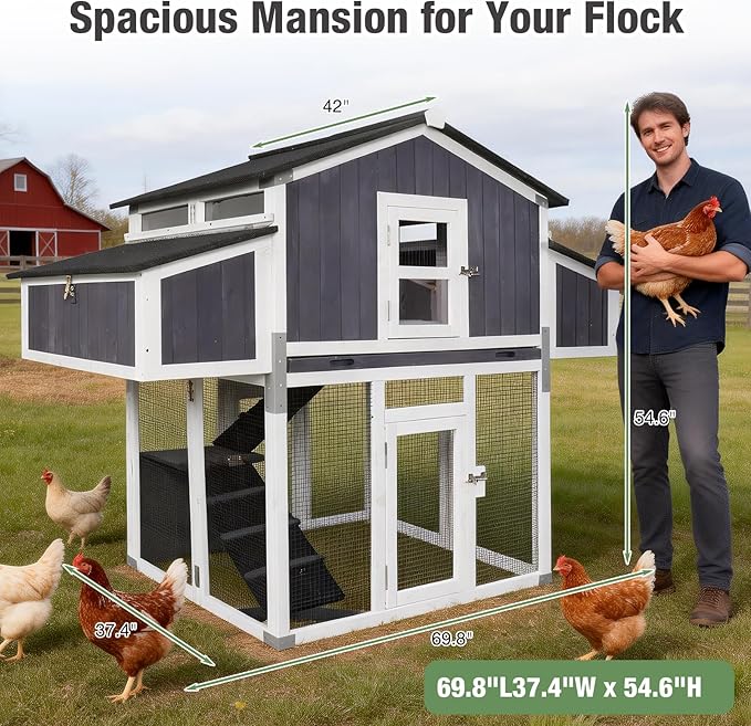 Large Chicken Coop with Unique Folding Design – Easy Assembly, Outdoor Hen House with 2 Nesting Boxes, Leakproof Pull-Out Tray, and UV-Resistant Roof (Black)