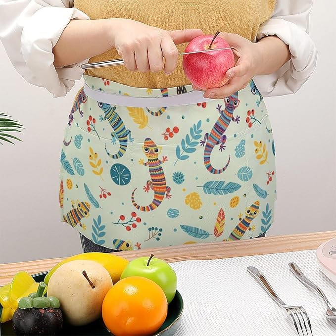 Unisex Apron for Cooking Server Waitress Half Waist Apron with 3 Pockets