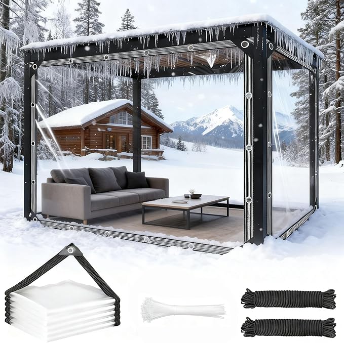 XhuangTech Clear Tarp with Grommets 6x8FT, Heavy Duty 14Mil Thickened PVC Outdoor Garden Cover Tear Resistant, Waterproof Tarps for Chicken Coop Patio Porch Greenhouse Enclosure