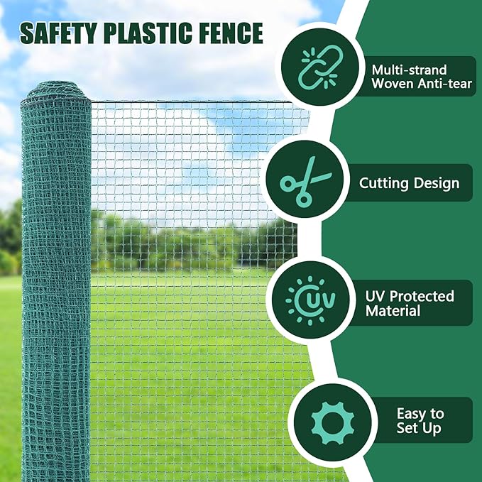 SUNYRISY Garden Mesh Fence Temporary Safety Fencing, 40in x 98.4ft Garden Fence Animal Barrier with Steel Stakes, Fencing Netting for Construction Backyard Chickens Dog Poultry Deer
