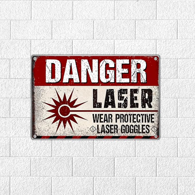 Danger Laser Wear Goggles Metal Sign Vintage Retro Wall Decor Warning Safety Notice For Workplace Lab Industrial Area 12 x 8 Inch Aluminum Indoor Outdoor Art