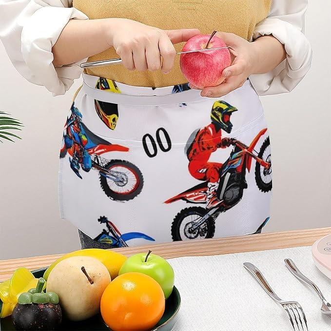 Unisex Apron for Cooking Server Waitress Half Waist Apron with 3 Pockets