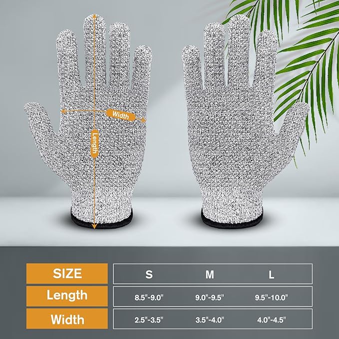 Evridwear Cutting Gloves Level 5 Cut Resistant, Food Safe Gloves with Non-Slip Grip for Kitchen, Meat Cutting & Mandoline Use, 2 Pairs (M, Gray+Gray)