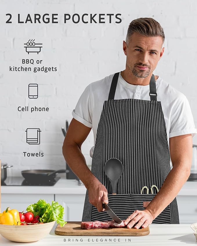 Syntus Adjustable Bib Apron with 2 Pockets Cooking Kitchen Aprons for Women Men Chef