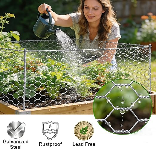 Amagabeli Chicken Wire 16 inch x 50ft Anti-Rust Hexagonal Galvanized Poultry Mesh Garden Netting Fencing Roll Barrier for Plants Vegetable Flowers Fruits Pets Dogs Rabbits Squirrel Bird Craft Project