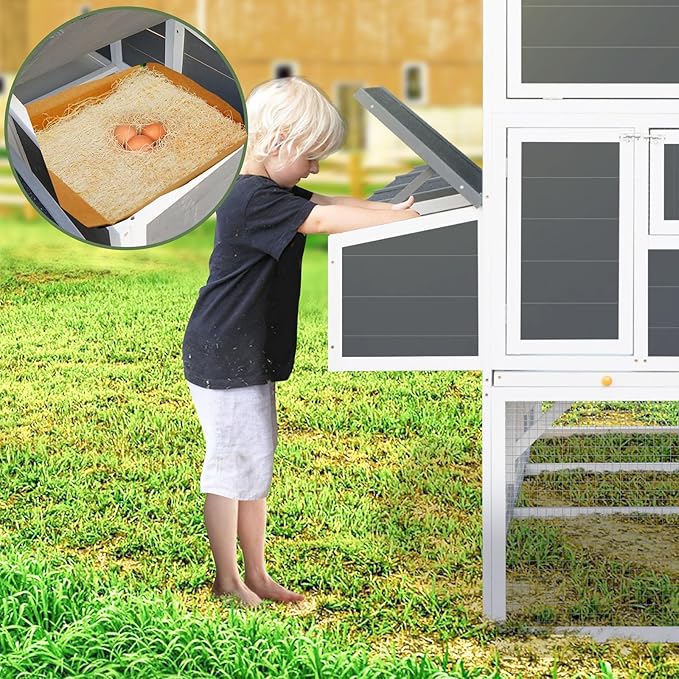 Chicken Coop with Chicken Run, Chicken Coops for 10 Chickens Outdoor with Nesting Boxes, Wooden Walk-in Chicken House with Pull Out Trays, Garden Backyard Cage